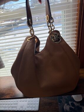 Michael Kors Chocolate Brown Pebbled Leather Shoulder Hobo with Gold Hardware